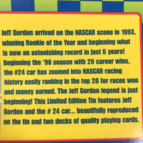 Vintage Nascar Jeff Gordon Limited Edition Collectible Tin 2 Decks Playing Cards - Picture 9 of 13